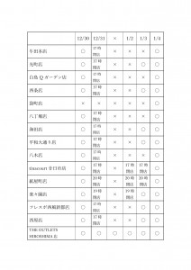 年末年始営業時間2018